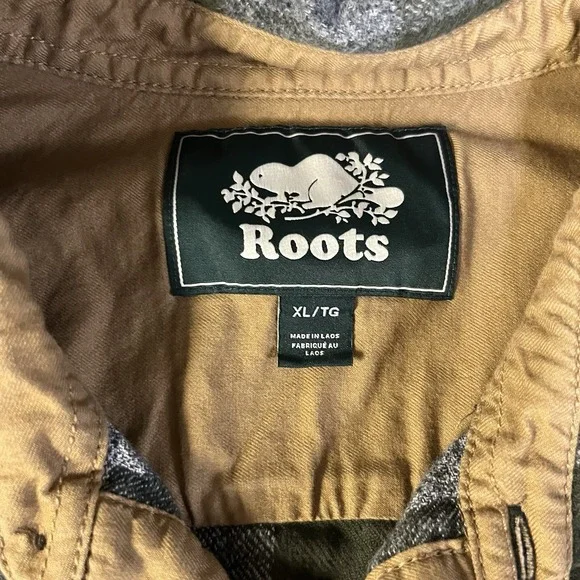 ROOTS Mens Plaid Elbow Patch Flannel Long Sleeve Shirt Size XL Green/Brown - Picture 2 of 7